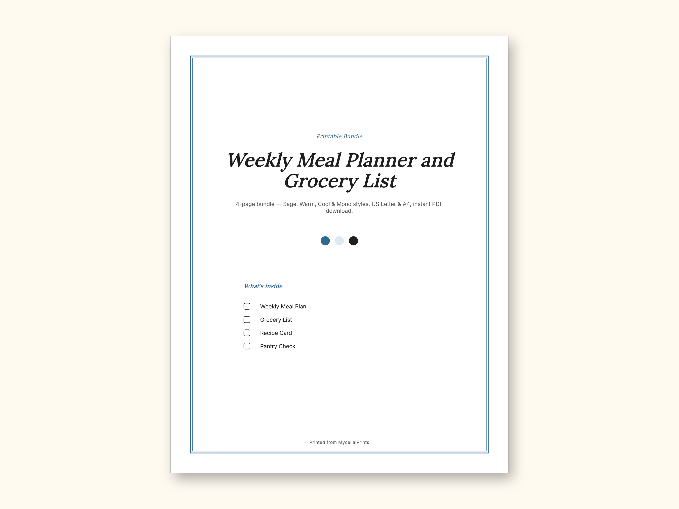 Meal Planner | Grocery List for Home Cooks (PDF + Excel): sample page 11 of 20